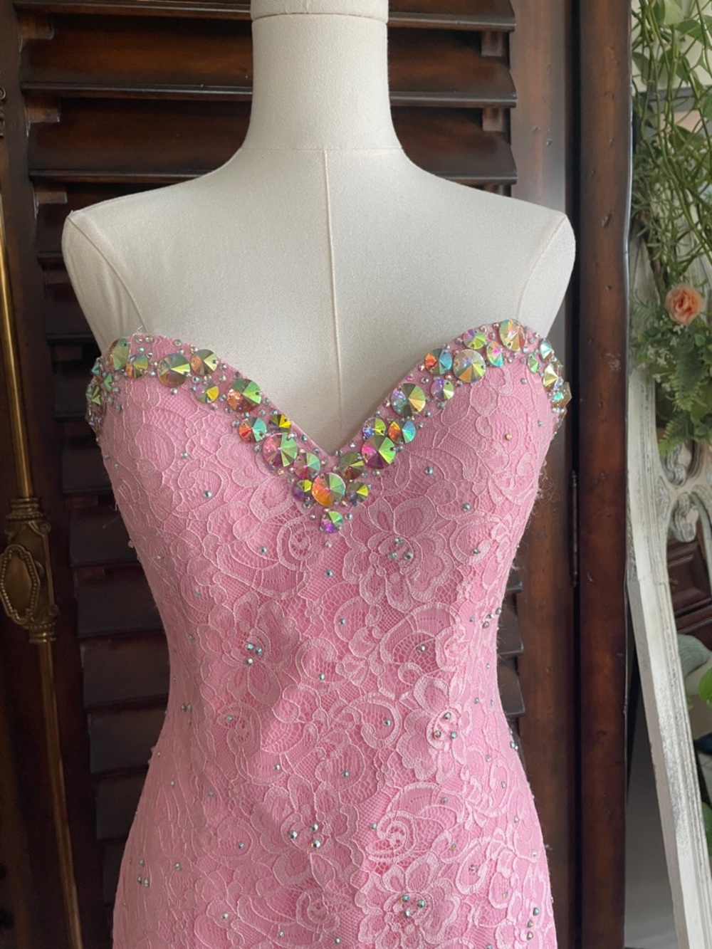 New As Is Strapless Pink Lace Cocktail Dress Embellished Sweetheart Neckline 6 - Picture 2 of 14